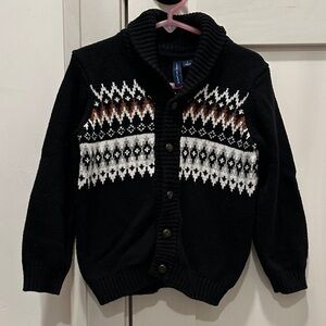 Janie and Jack Black Cardigan with White and Brown Accents